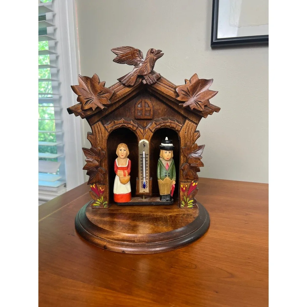 Vintage Black Forest Wooden Weather House Hand Carved German Folk Art Chalet